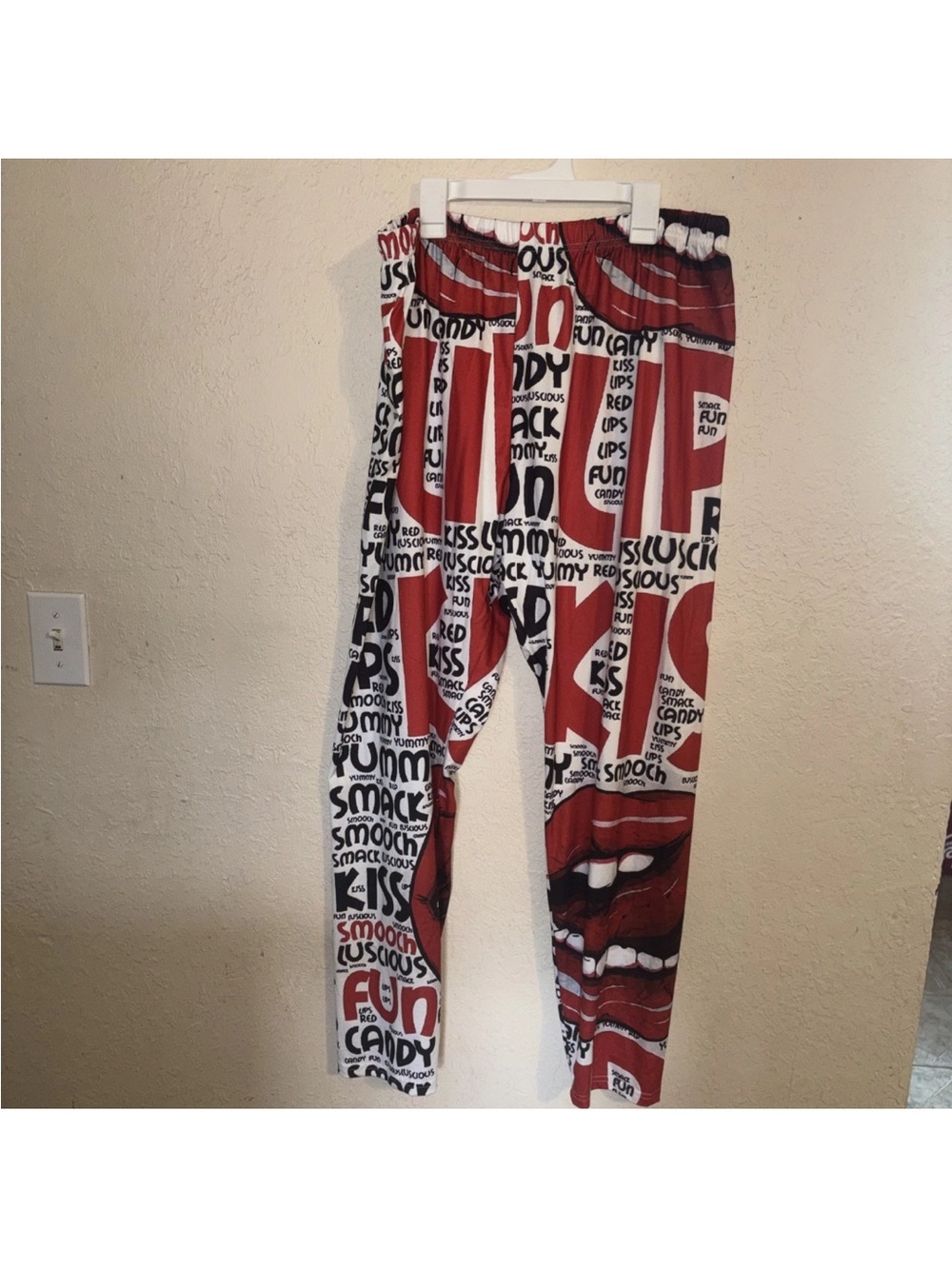 Red & White Graphic Track Joggers with Lip Print